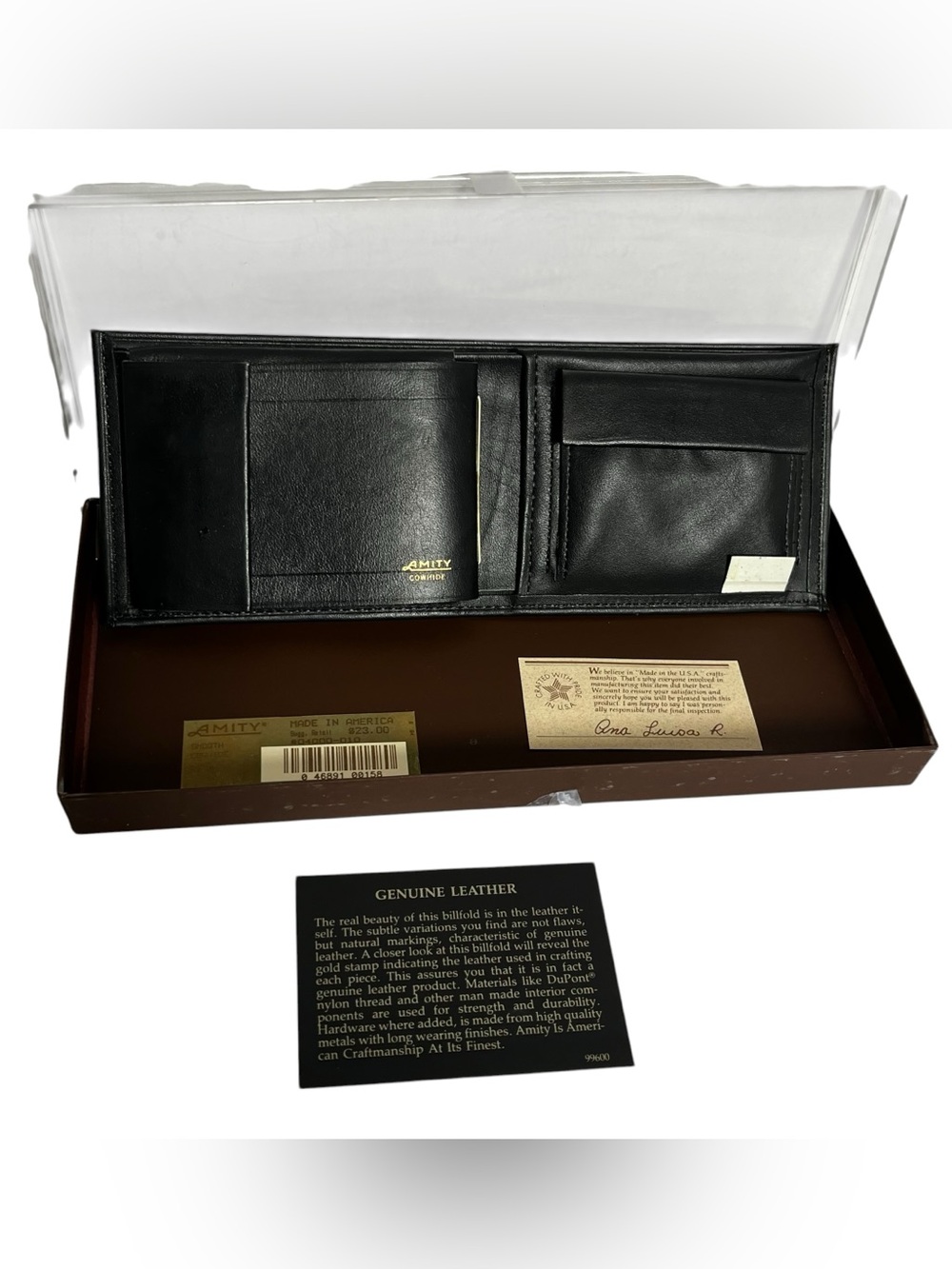 NWT Vtg Amity Leather Coin Pocket Cowhide Billfold